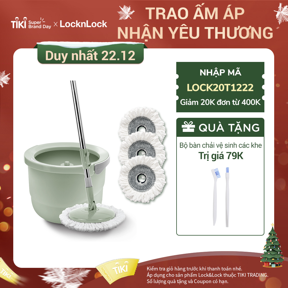 Bộ cây lau nhà Lock&amp;Lock Mini Spin Mop &amp; 4 bông lau sàn ETM498MITS2 - Màu xanh mint