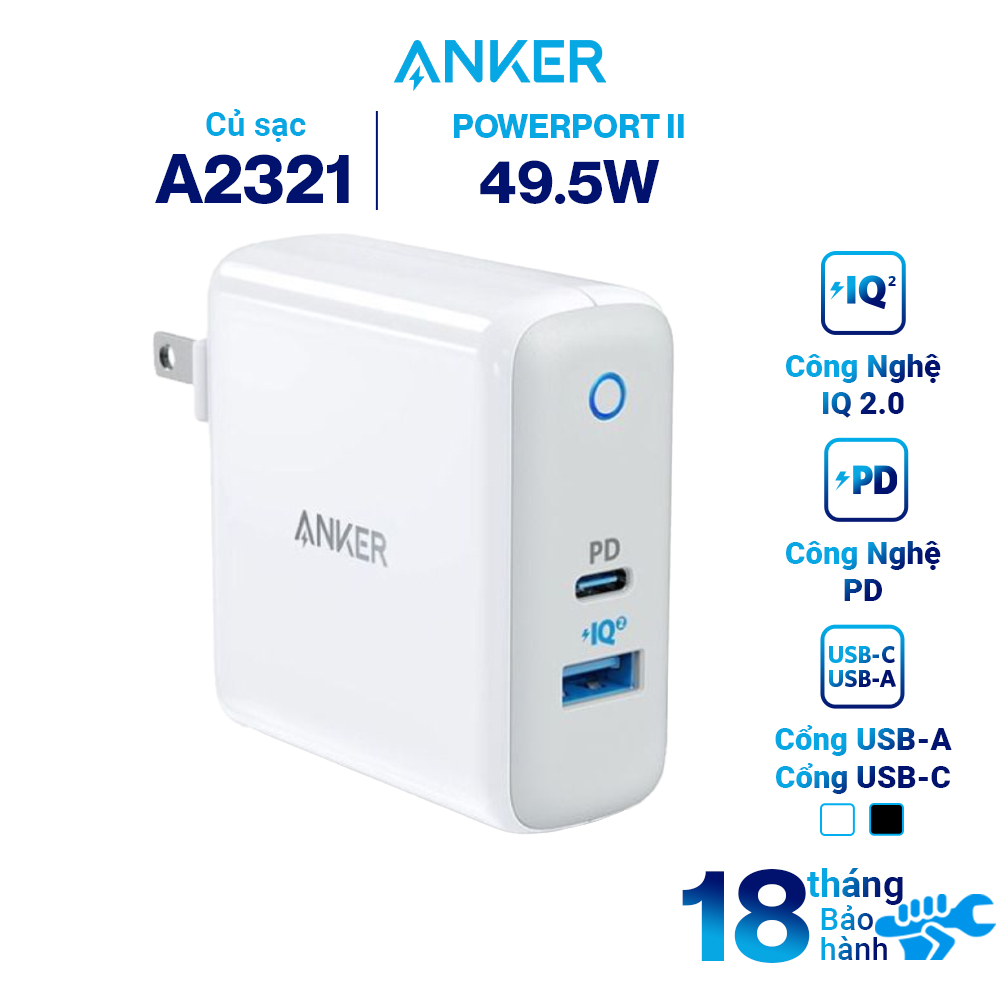 Adapter Sạc 2 Cổng Anker PowerPort II 49.5W - A2321 - Hàng Chính Hãng