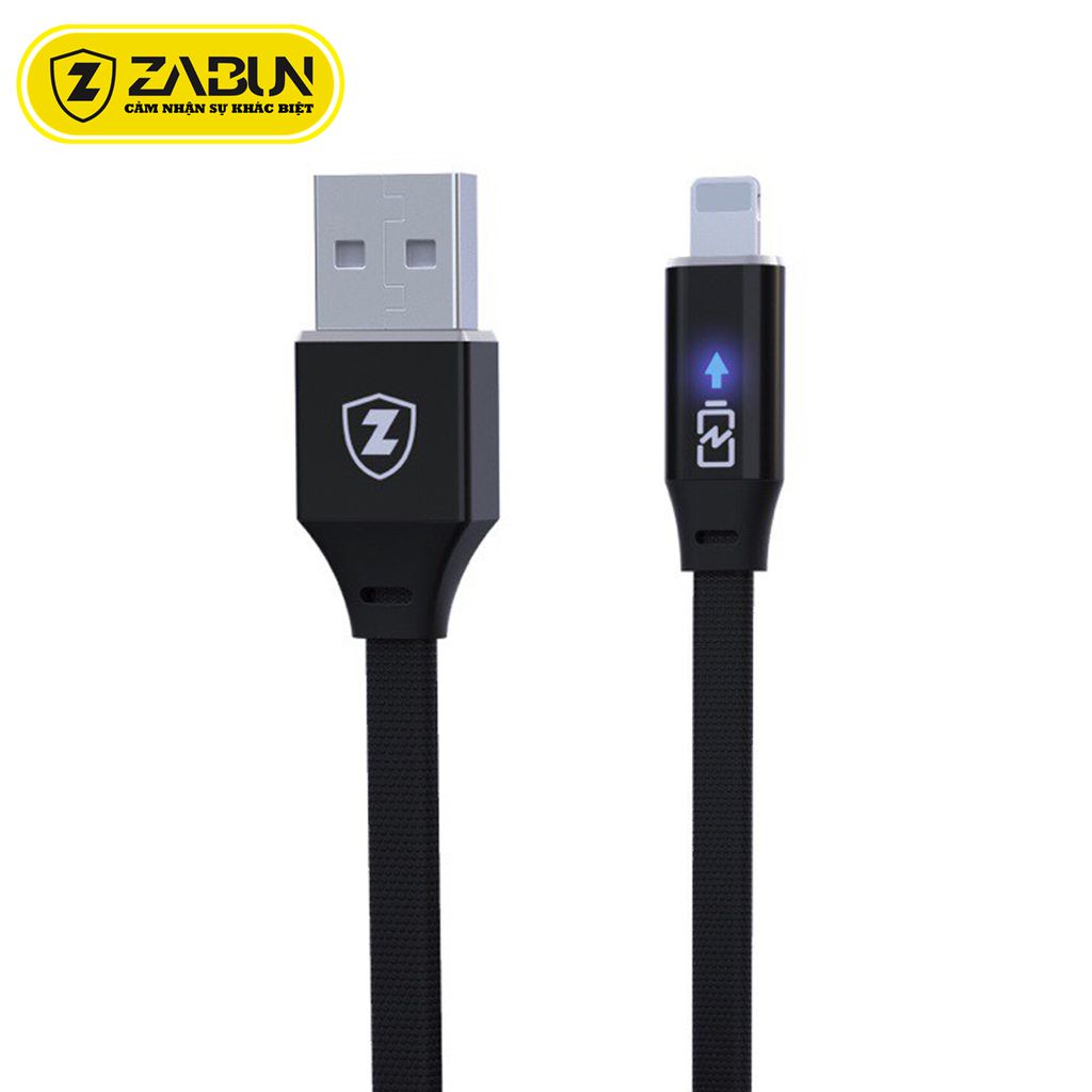 Cáp Sạc Nhanh C02 Zabun siêu bền Lightning -  Đen - Tự ngắt cho iPhone/iPad khi pin đầy Chống Chai Pin - Hàng chính hãng