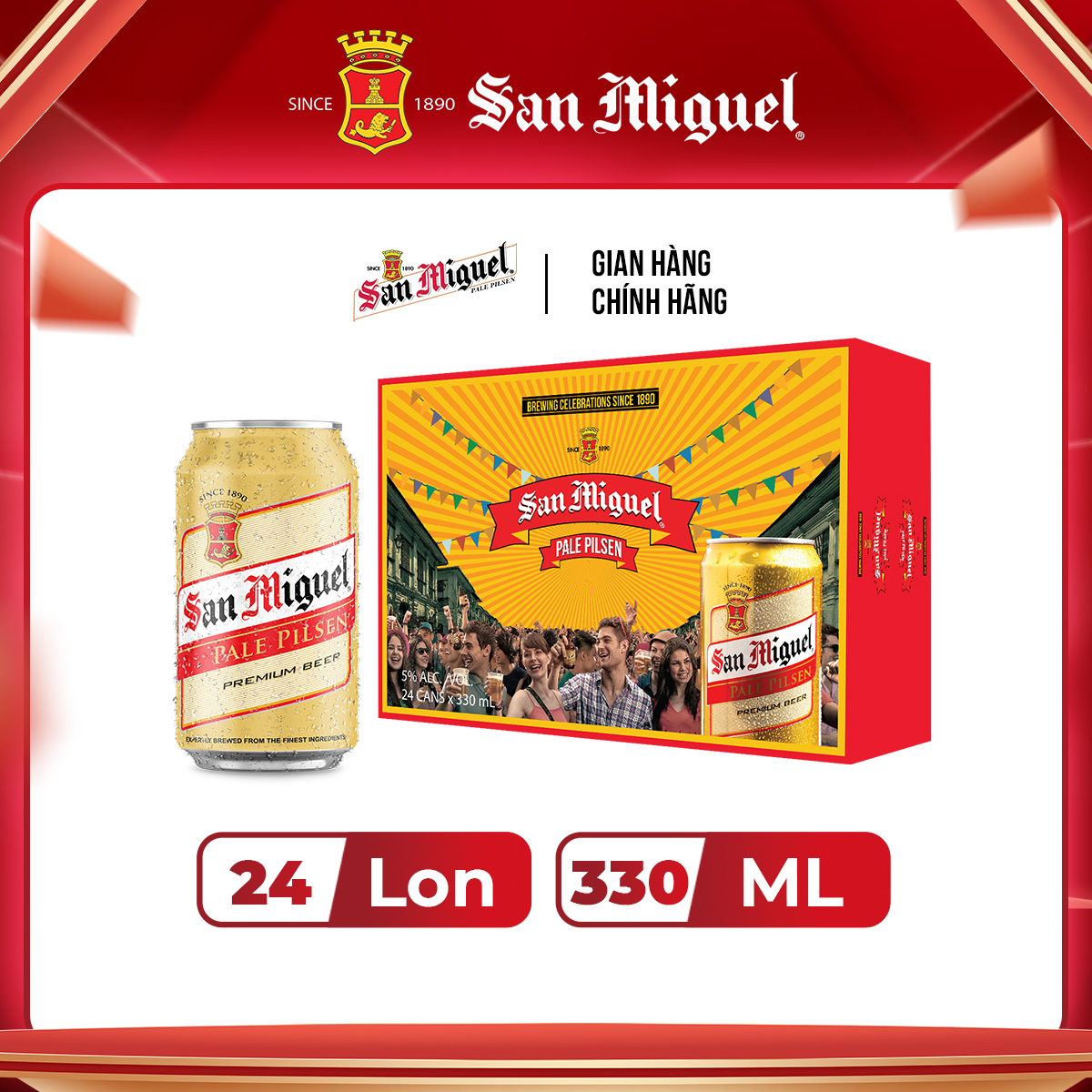 Thùng 24 Lon Bia  SAN MIGUEL Pale Pilsen 330 ml