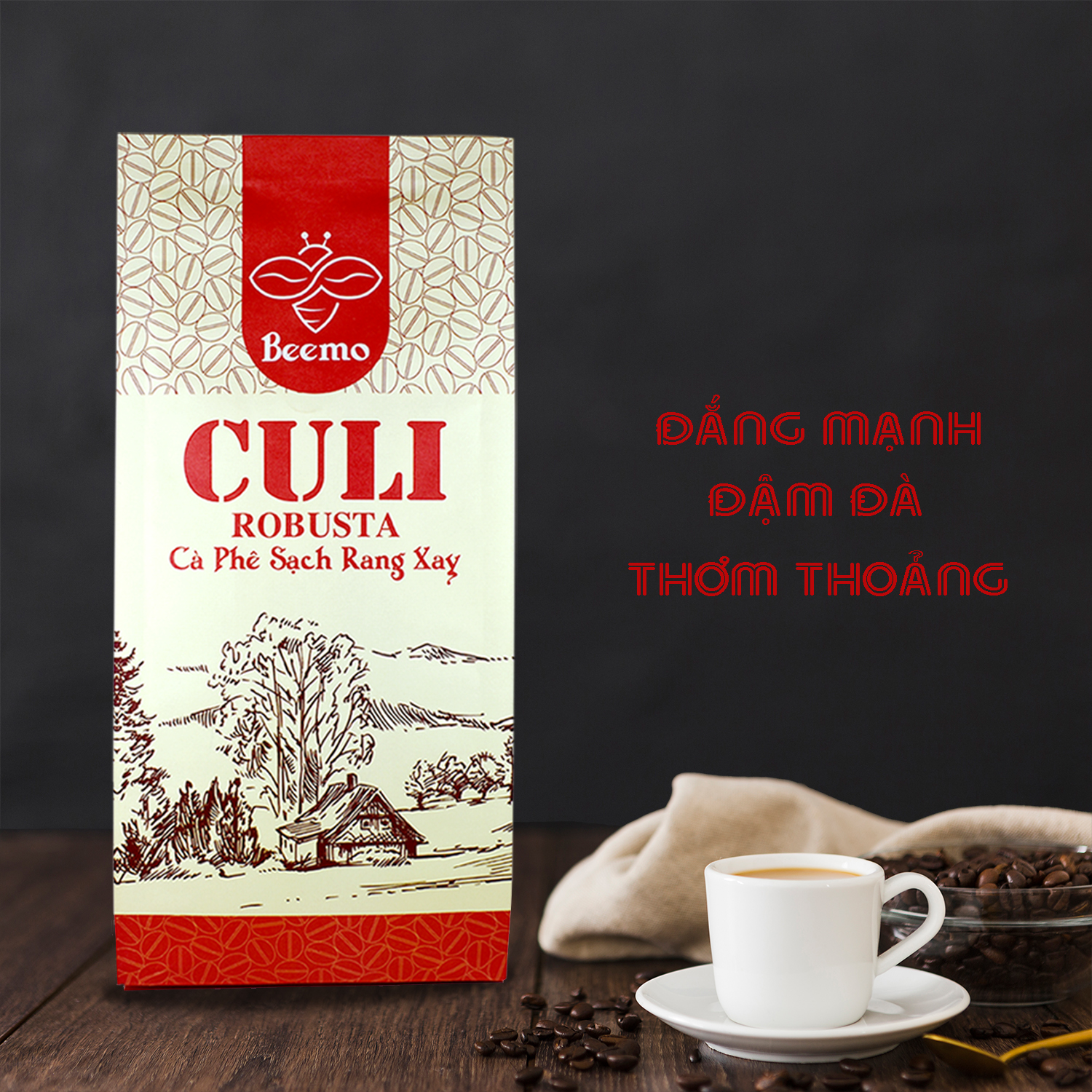Cà phê nguyên chất Culi Robusta, cafe mộc rang xay Beemo 500g - đắng mạnh, đậm đà, thơm thoảng