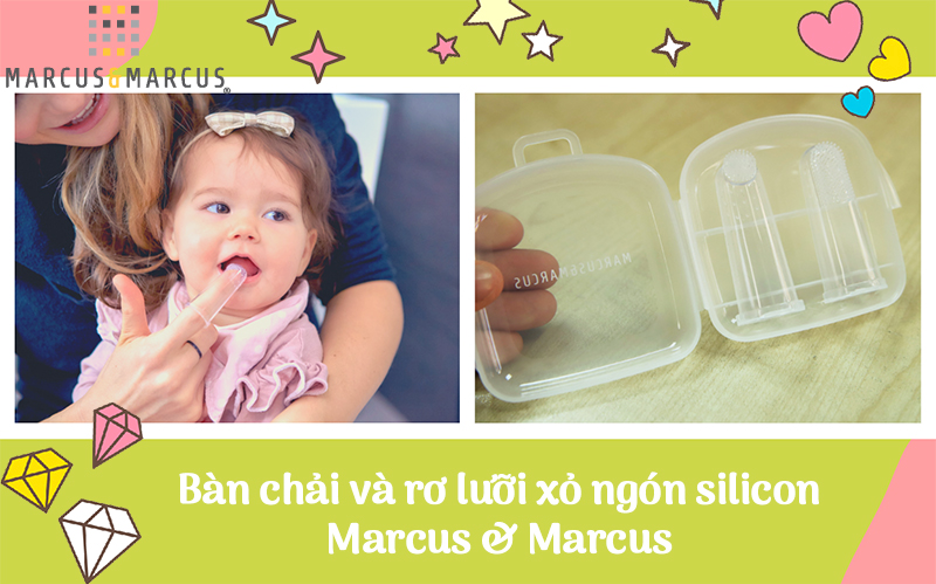 Bộ bàn chải và rơ lưỡi xỏ ngón silicon cho bé Marcus &amp; Marcus, từ sơ sinh