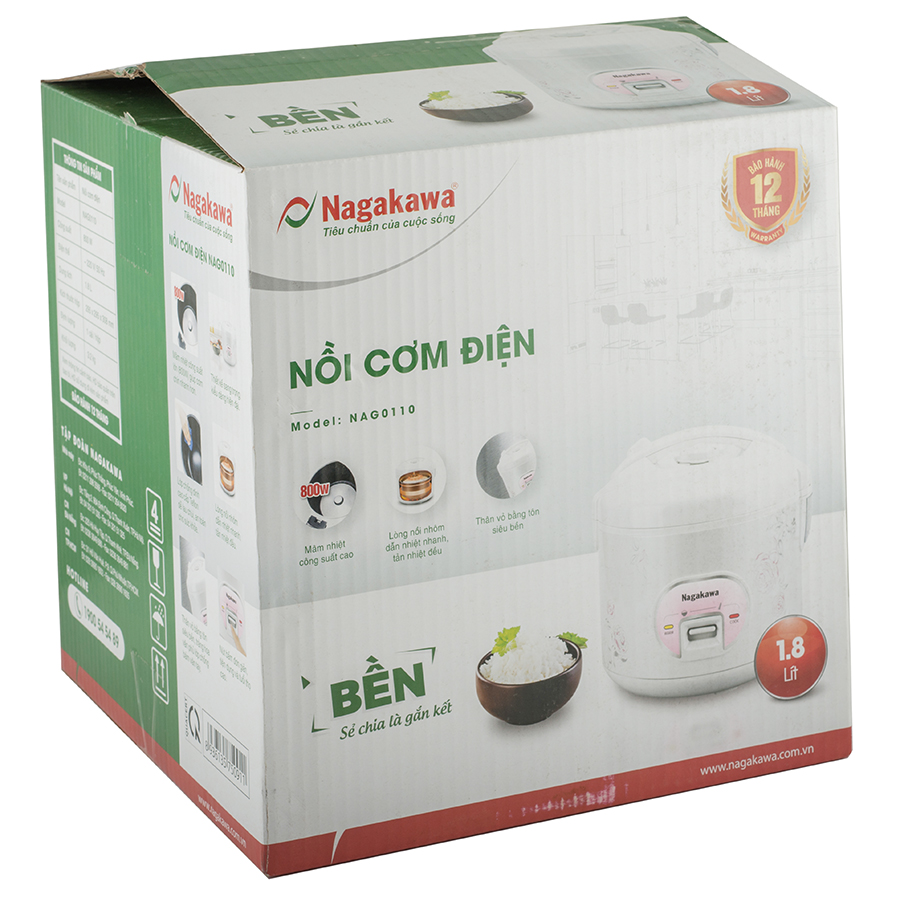 Nồi Cơm Điện Nắp Gài Nagakawa NAG0110 - Màu ngẫu nhiên (1.8 Lít) - Hàng Chính Hãng