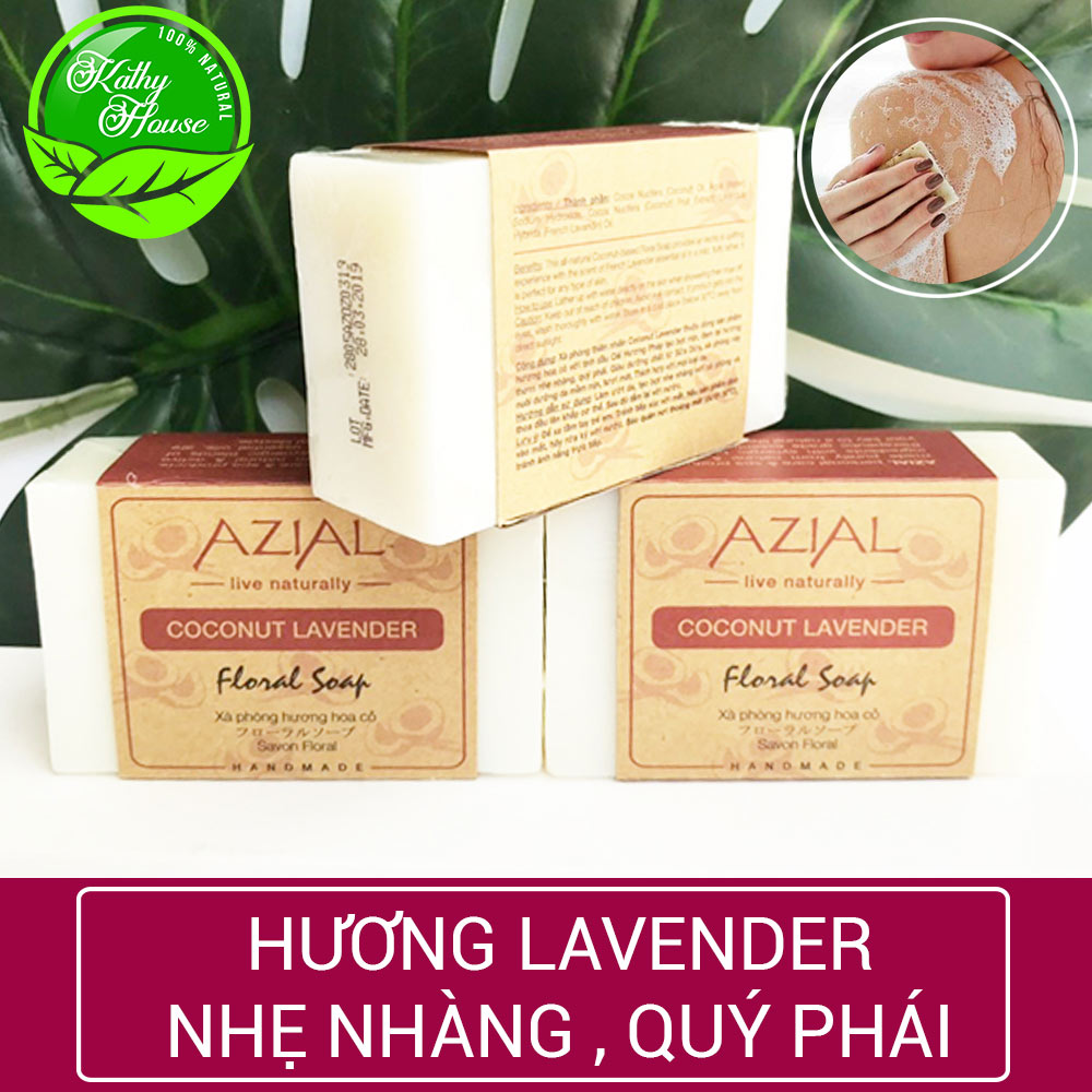 Xà phòng tắm sữa dừa AZIAL Coconut Lavender Floral Soap 100g, xà bông cục handmade dưỡng da mềm mịn, hương thơm nhẹ nhàng, phù hợp mọi loại da