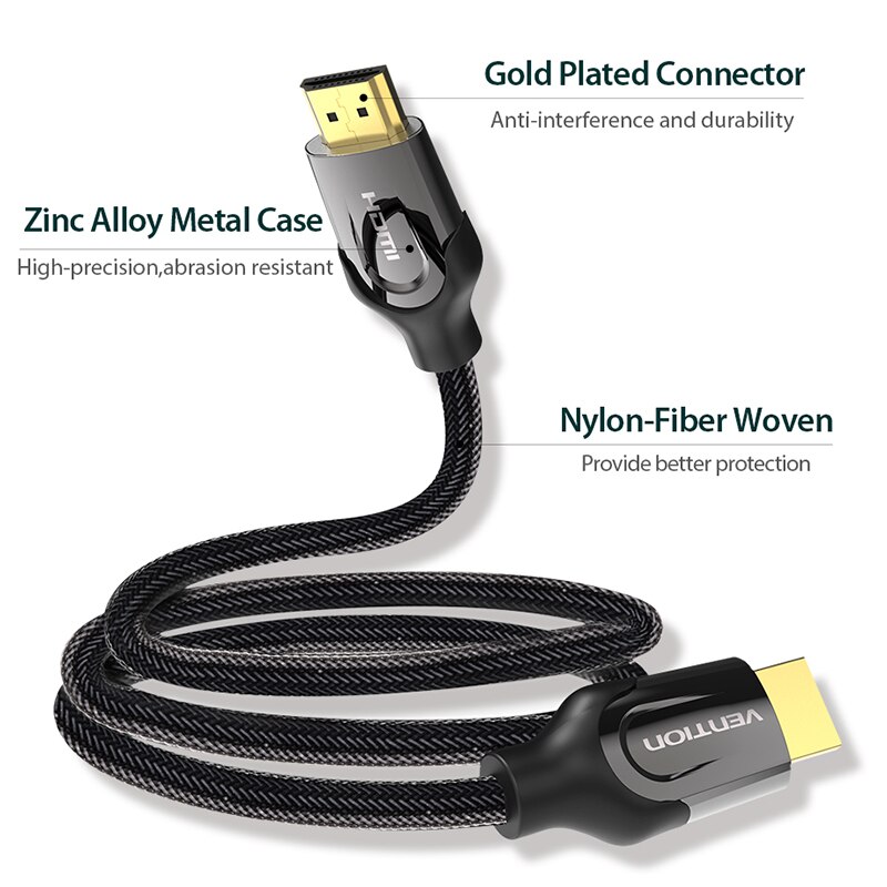 Cáp HDMI tròn 2.0 bọc nylon Vention VAA-B05 (1,5m - 3m) - Hàng Chính Hãng