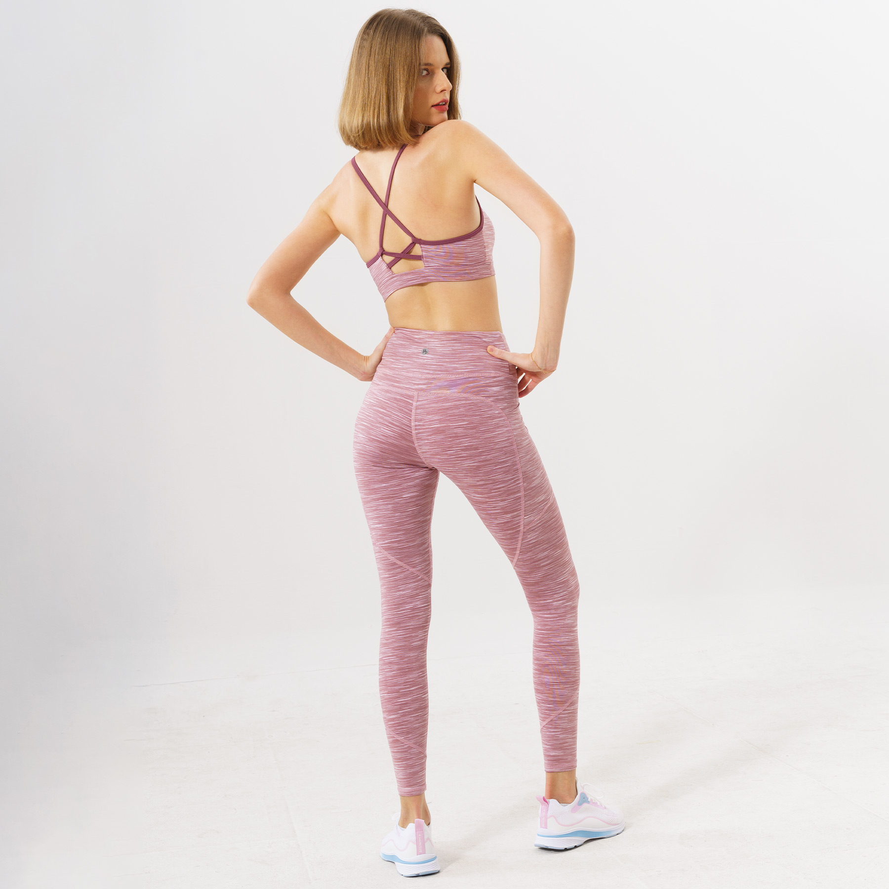 Set đồ tập Yoga Gym nữ thiết kế cao cấp Hibi Sports H116 - Áo 2 dây viền - Quần lưng cao có túi hông - Kèm mút nâng ngực