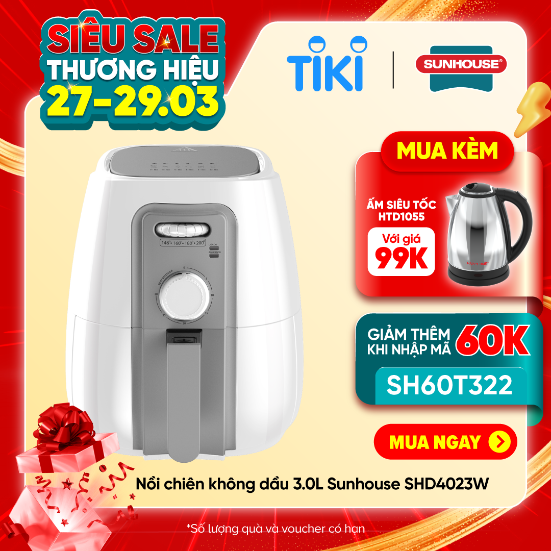 Nồi Chiên Không Dầu Sunhouse SHD4023W (3.0 Lít) - Hàng Chính Hãng