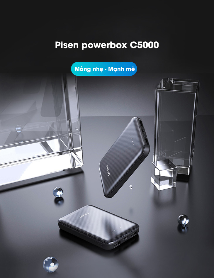 Pin sạc dự phòng Pisen mini 5000mah (Type-C, 2xUSB Smart ) - hàng chĩnh hãng