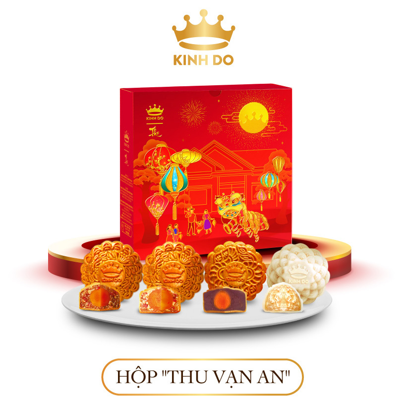 Tặng lồng đèn giấy - Hộp 4 bánh trung thu Kinh Đô &quot;Mặn Ngọt Đủ Đầy&quot; (4 bánh x 210g)