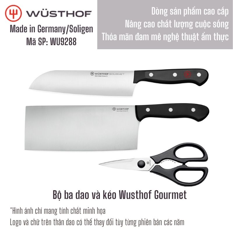 Bộ Ba Dao Bếp Cao Cấp Gourmet: Dao Chinese Style, Dao Santoku Và Kéo Gourmet - WUSTHOF Solingen Germany