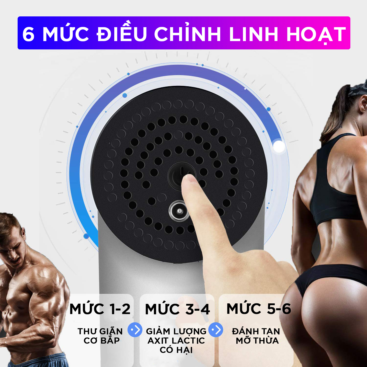 Máy Mát Xa Hỗ Trợ Mát Xa Chuyên Sâu, Giảm Đau Cơ, Cứng Khớp - Máy Massage Cầm Tay Tiện Lợi 4 Đầu, 6 Tốc Độ Rung - Hàng Chính Hãng