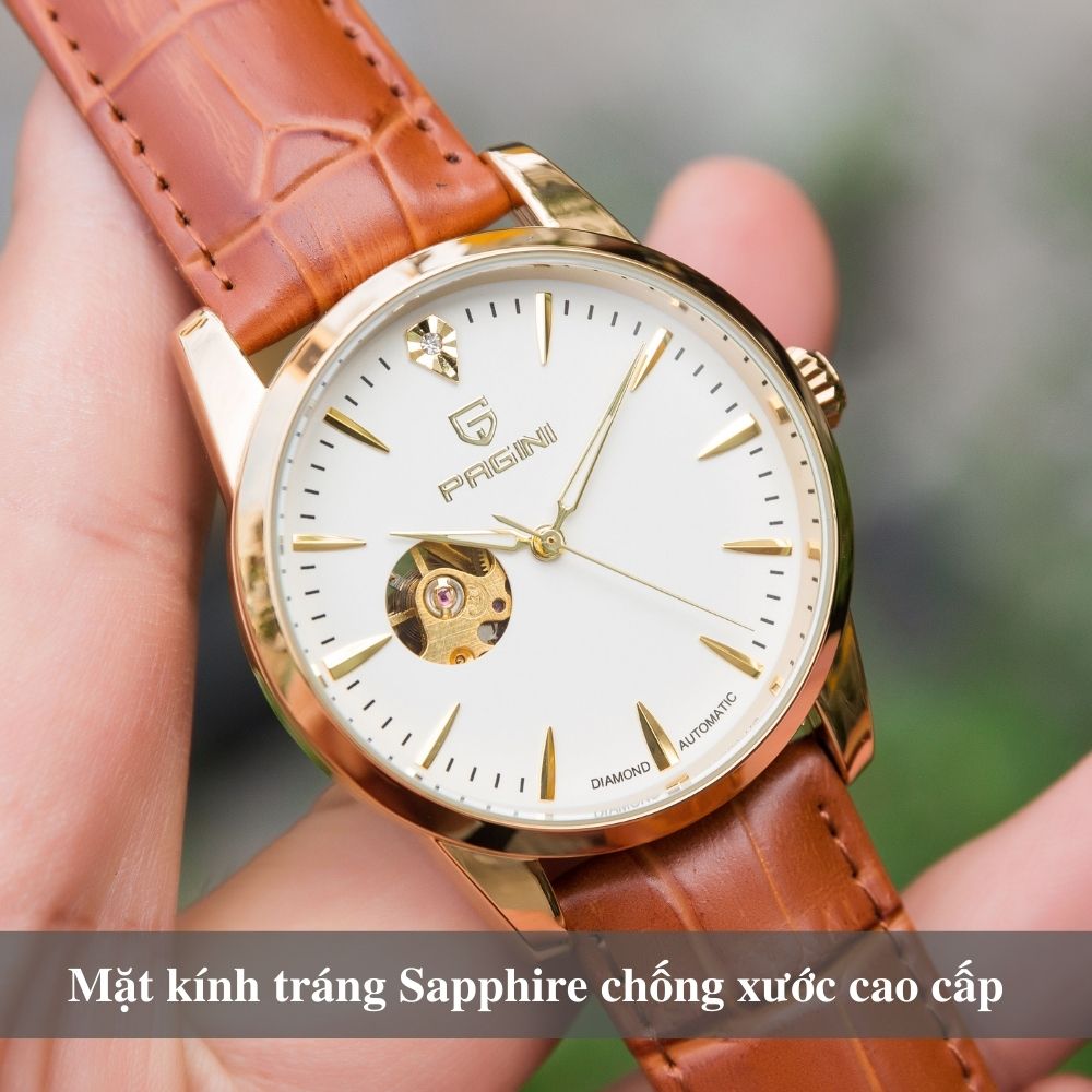 Đồng Hồ Cơ Nam Cao Cấp Chính Hãng PAGINI Automatic Pa9988 Dây Da - Chống Nước 3ATM Lộ Máy Đẳng Cấp - Mạnh Mẽ Thời Thượng