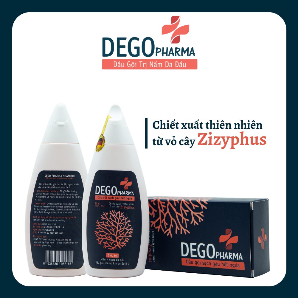 Dego Pharma - Dầu gội sạch vảy gàu mảng trắng, hết ngứa chiết xuất thiên nhiên từ vỏ cây Zizyphus, sản xuất theo tiêu chuẩn và dưới sự giám sát của công ty dược phẩm Châu Âu (80ml)