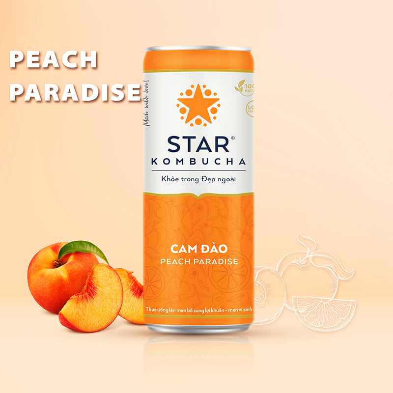 Thùng 12 lon thức uống lên men STAR KOMBUCHA Cam Đào / Peach Paradise