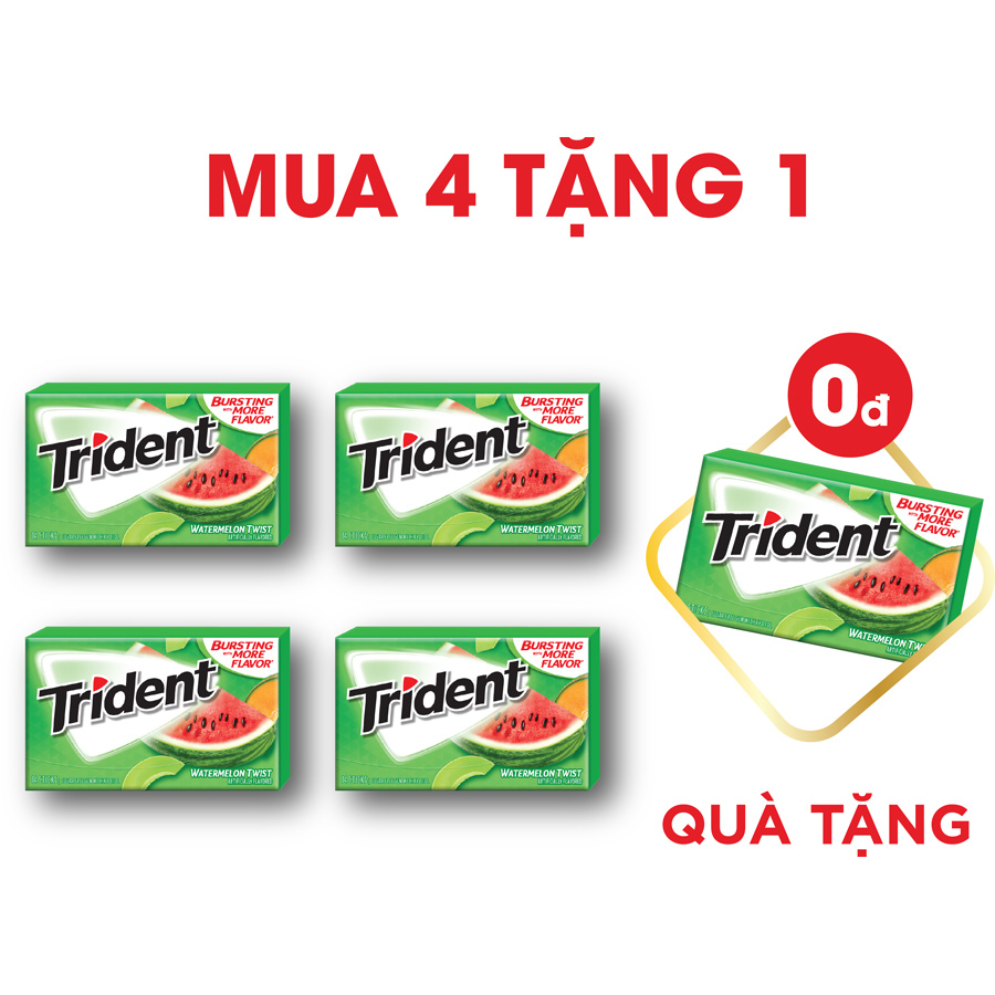 [Mua 4 Tặng 1] Combo 4 Vỉ Kẹo Cao Su Không Đường TRIDENT Vị Quế 4x26,6g