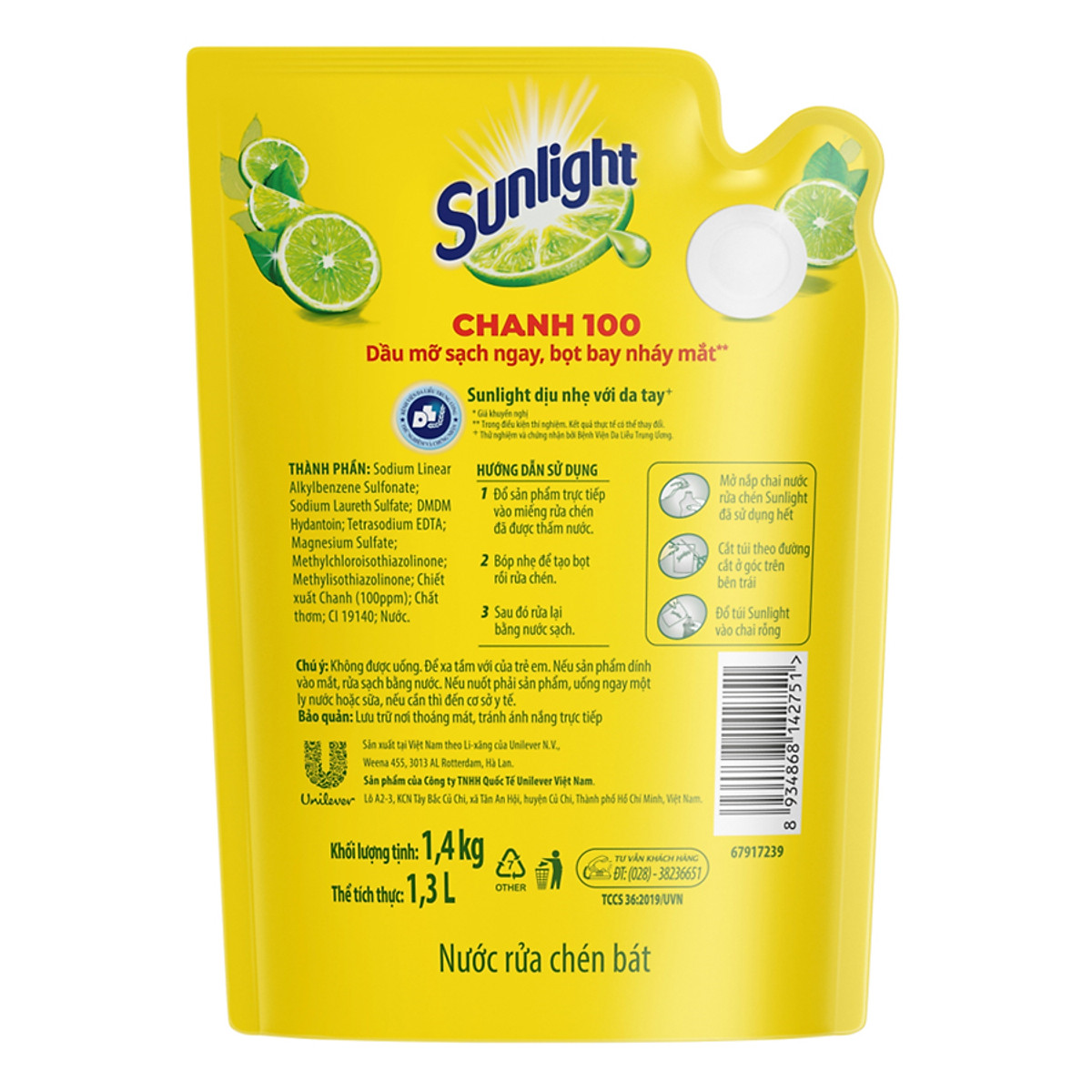Nước Rửa Chén Sunlight Chanh Công Nghệ Mới Dạng Túi
