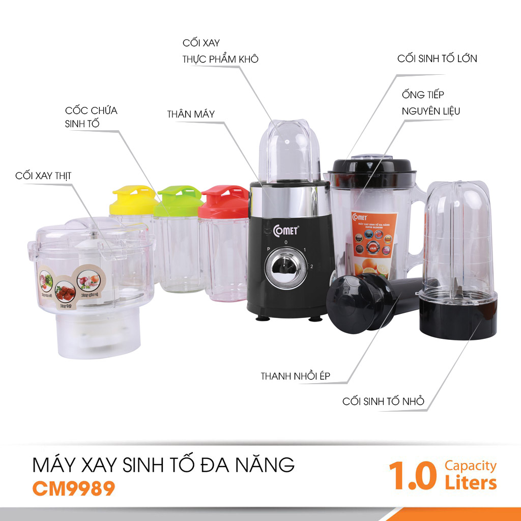 Máy Xay Đa Năng Cối Nhựa Kháng Vỡ Comet CM9989 (220V) (Giao màu ngẫu nhiên) - Hàng Chính Hãng