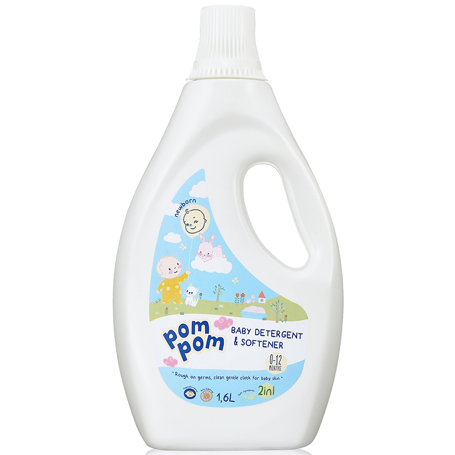 Nước Giặt Xả Pom Pom chuyên biệt dành cho bé sơ sinh (0-12 tháng) - Chai 1,6L