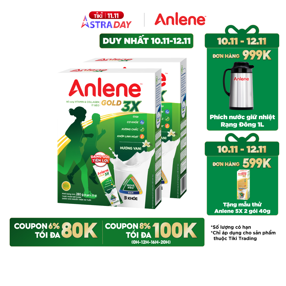 Combo 02 Sữa bột Anlene Gold 3X dạng gói tiện lợi 280g (8 gói x 35g)