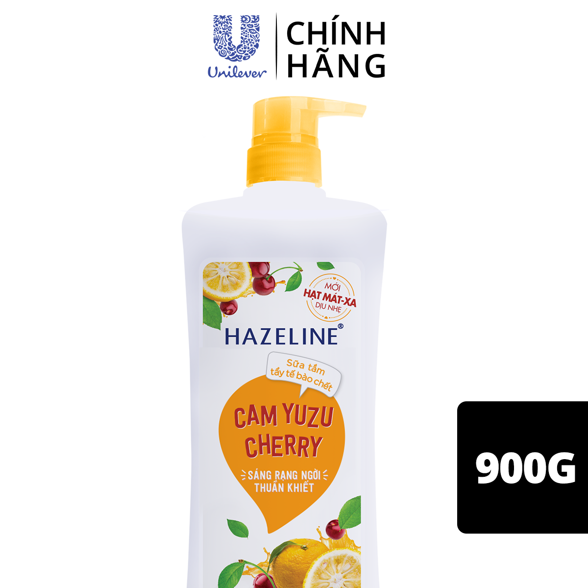 Sữa Tắm 900G Hazeline Dưỡng Thể Thiên Nhiên Trắng Da Tẩy Tế Bào Chết Mát-Xa Dịu Nhẹ Cam Yuzu Cherry Sáng Mịn Sạch Sâu