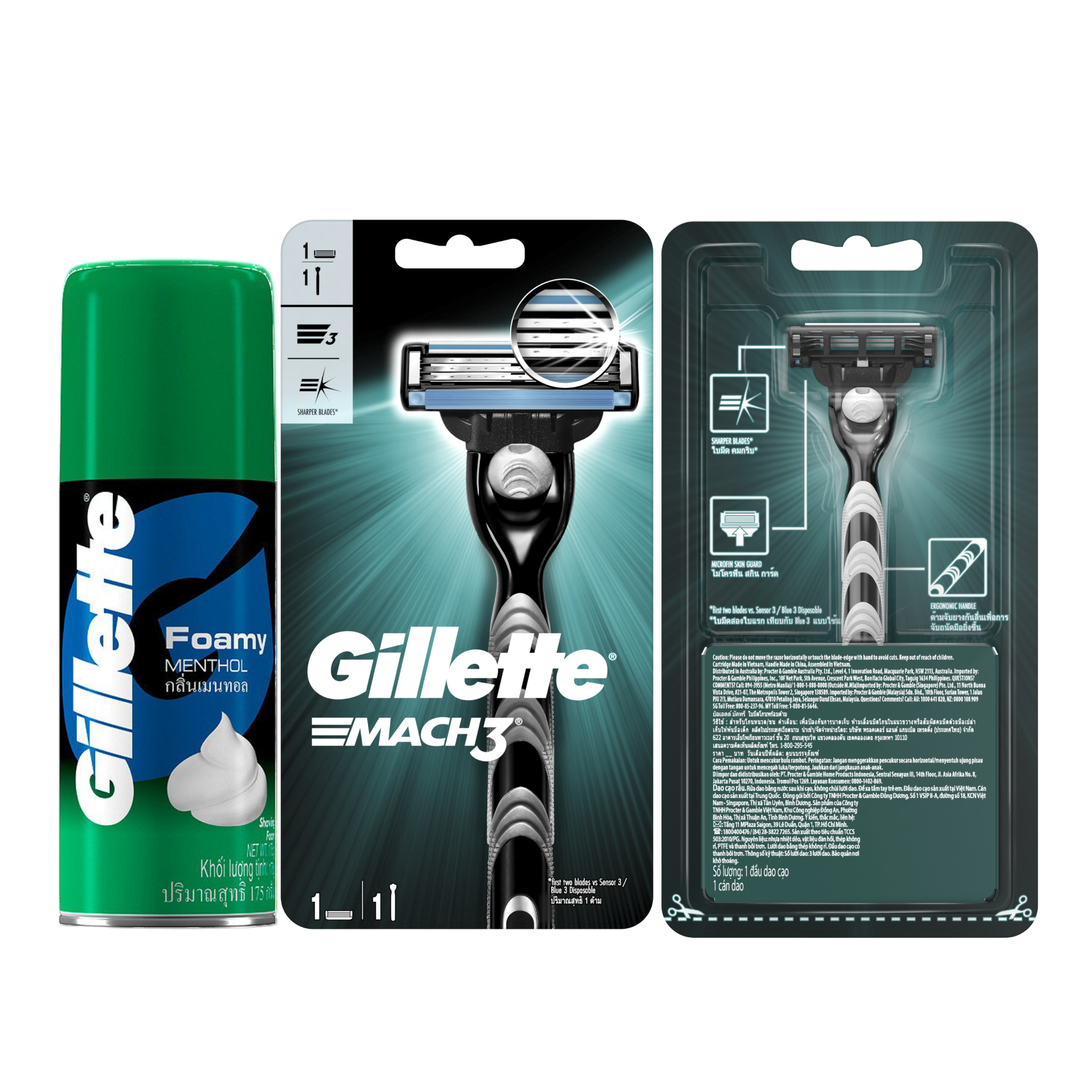 Dao Cạo Râu Gillette Mach 3 Classic Và Bọt Cạo Râu Gillette Hương Bạc Hà Chai 175G