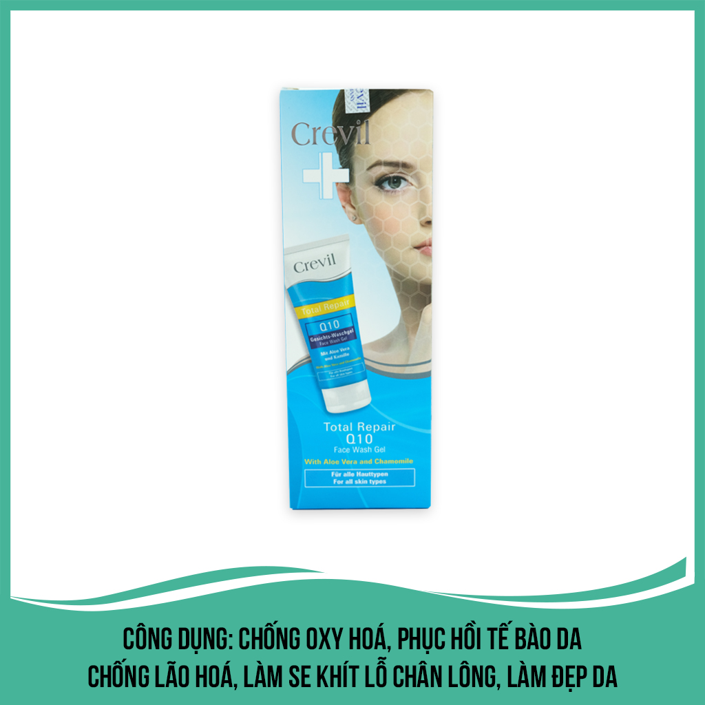 Sữa rửa mặt dưỡng da ngừa mụn Crevil Total Repair Q10 Face Wash Gel tinh chất hoa cúc chống lão hoá phục hồi tế bào da bị kích ứng, se khít lỗ chân lông, dưỡng ẩm cho da - 200ml