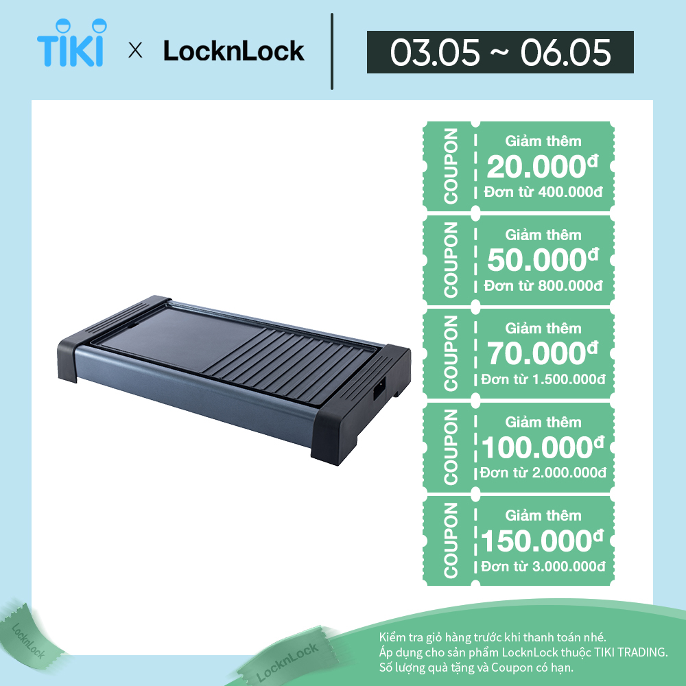 Bếp nướng điện LocknLock- Electric Grill - EJG236BLK (1800-2200W) - Màu đen - Hàng chính hãng