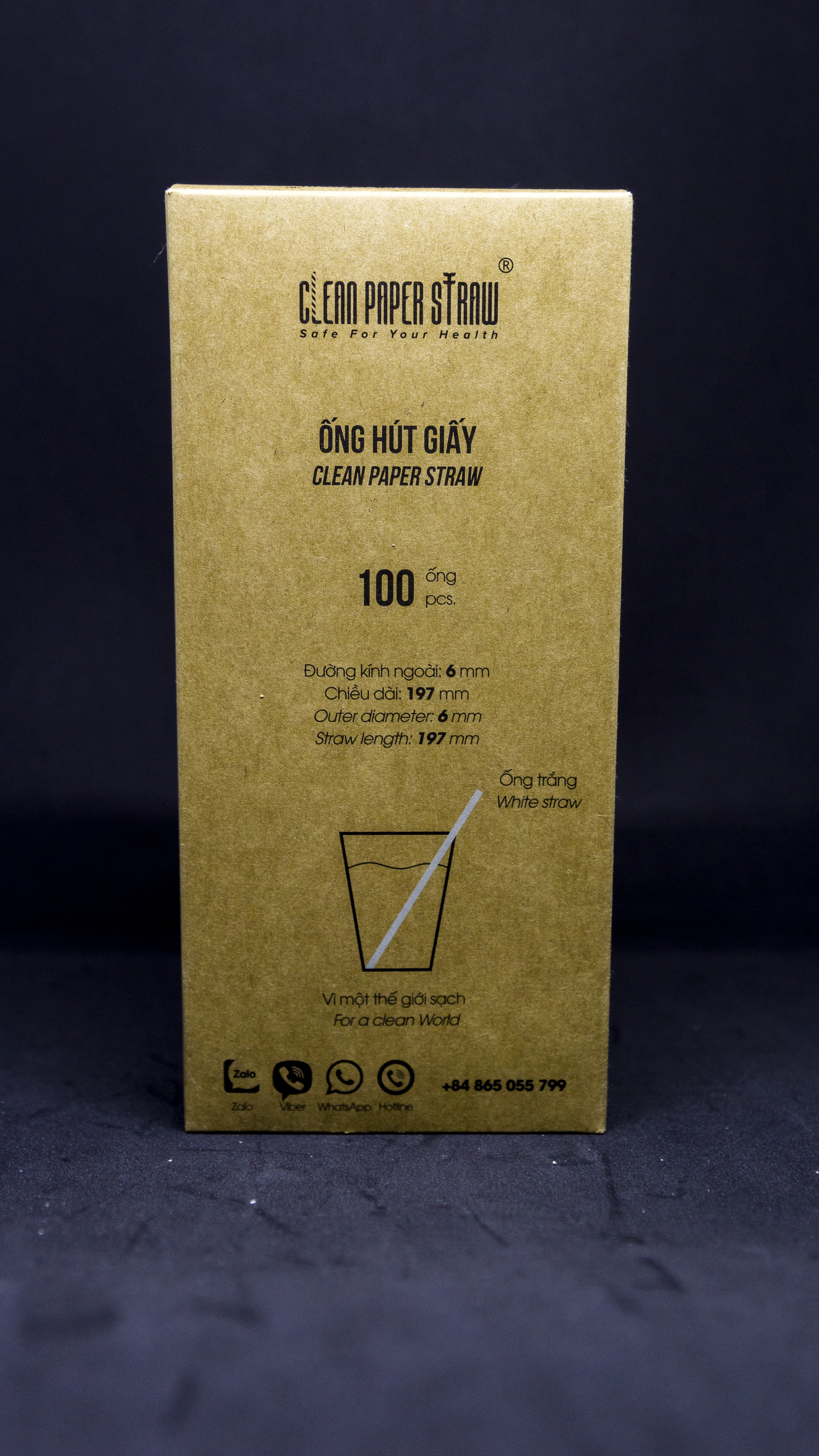 hộp 100 ống hút giấy cao cấp _ Clean Paper Straw -  màu trắng ( 6mm x 197mm)