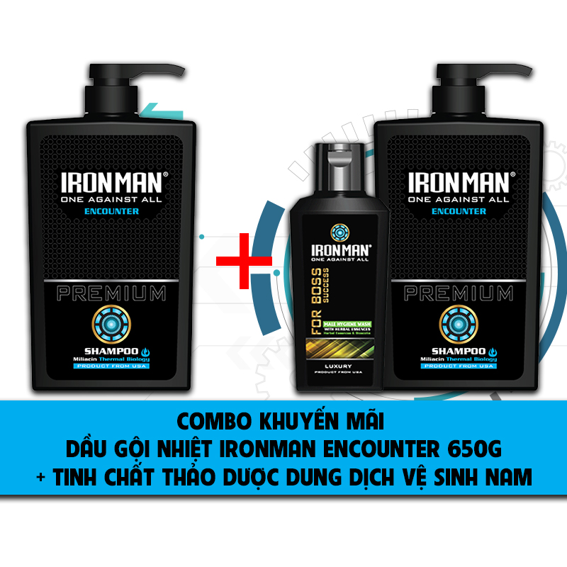 Dầu gội hương nước hoa nam Ironman Encounter 650g + Dầu gội nam hương nước hoa Ironman Encounter 650g dung dịch vệ sinh nam tinh chất thảo dược Ironman For Boss 120g