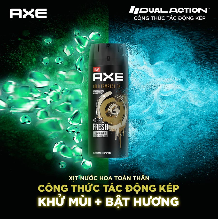 Xịt nước hoa toàn thân Axe Khử mùi cho nam Hương thơm nồng ấm tinh tế từ hổ phách vàng và vanilla 135ml