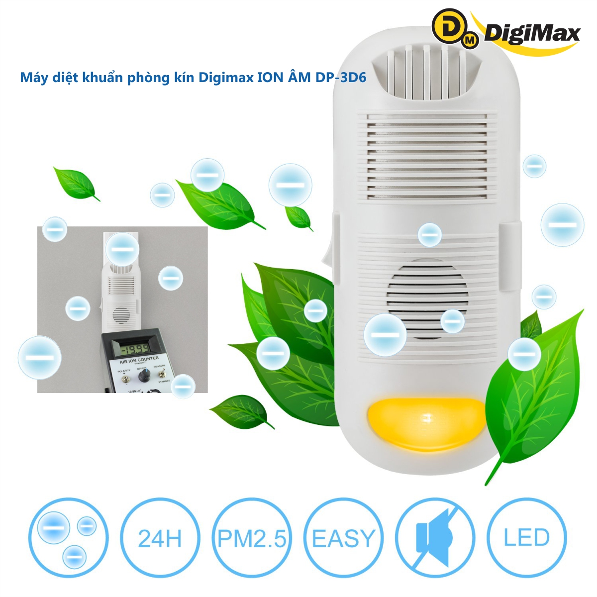 Máy diệt khuẩn phòng kín Digimax ION ÂM, 30-50m2, 24/7, 20.000hr, AC 220V - Hàng Chính Hãng