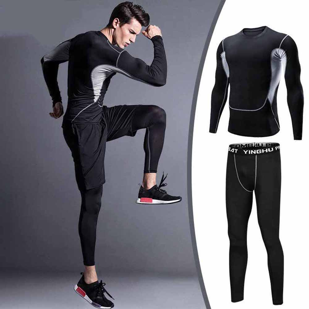 Set 2 in 1 Quần áo gym nam, Quần áo legging nam, Quần áo gym giữ nhiệt nam - Thích hợp tập gym, đá bóng, chạy bộ, bóng rổ hoặc giữ ấm cơ thể - Quần áo tập gym nam chất liệu thun lạnh cao cấp ôm body (không gồm quần đùi) (SP007)