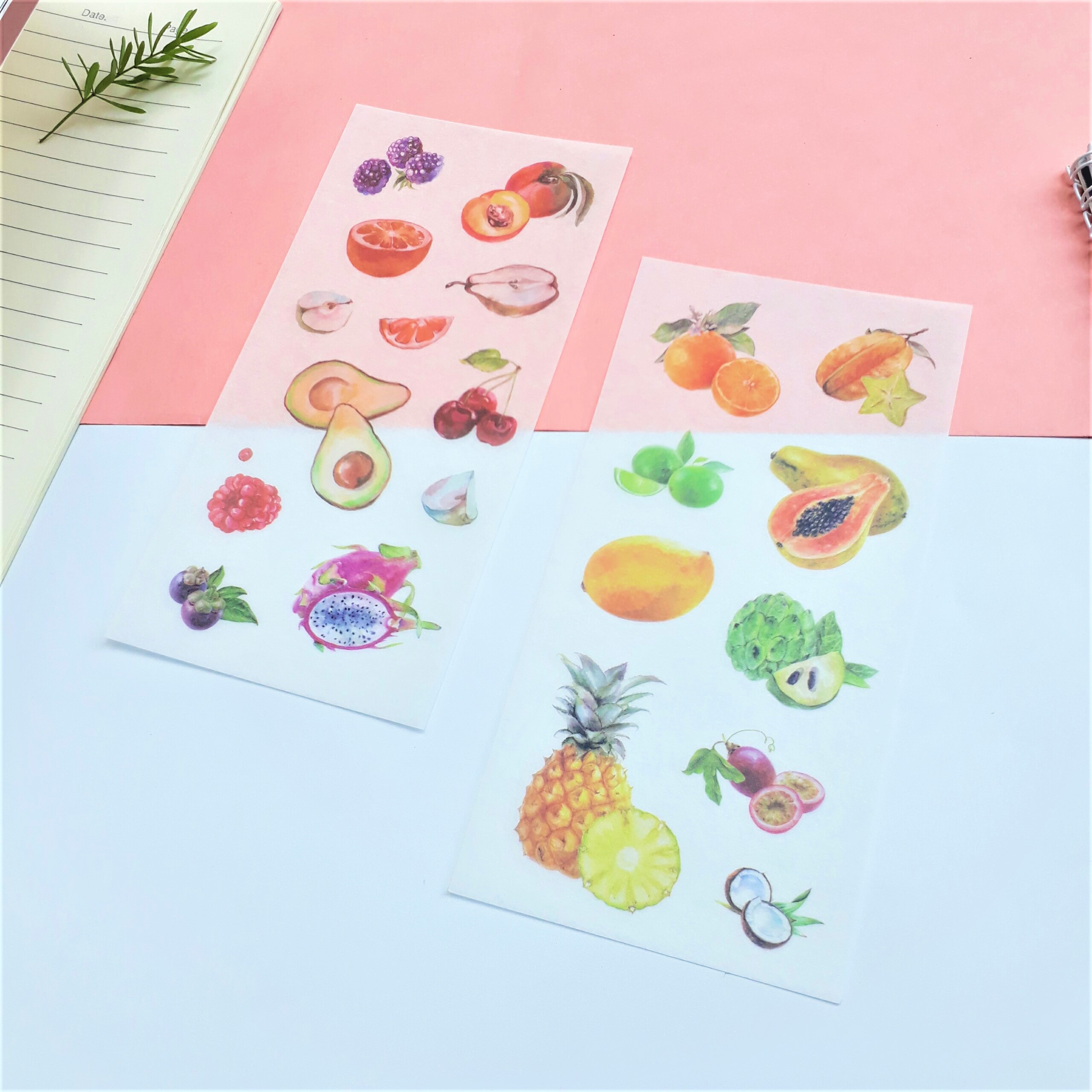 Combo 2 Bộ 6 Tấm Sticker Dán Trang Trí - To Beach Và Trái Cây