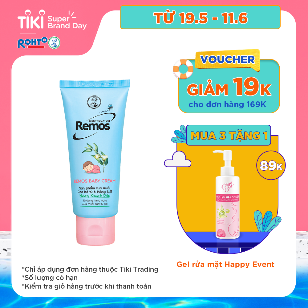 Kem chống muỗi đốt cho bé từ 6 tháng tuổi hương khuynh diệp Rohto Mentholatum Remos Baby Cream 70g