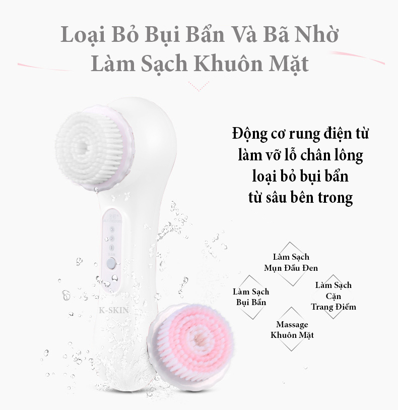 Máy Rửa Mặt KSKIN KD3033S Đầu Cọ Xoay Trái Xoay Phải Kèm Sóng Rung Sonic Giúp Tẩy Trang Làm Sạch Sâu Loại Bỏ Bụi Bẩn, Và Mụn Đầu Đen - Hàng Cao Cấp Chính Hãng