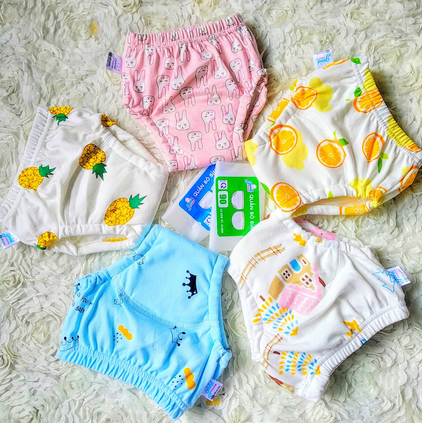 Combo 5 Quần bỏ bỉm cao cấp vải cotton 6 lớp siêu thấm hiệu Goodmama cho Bé Gái từ 5-17 kg