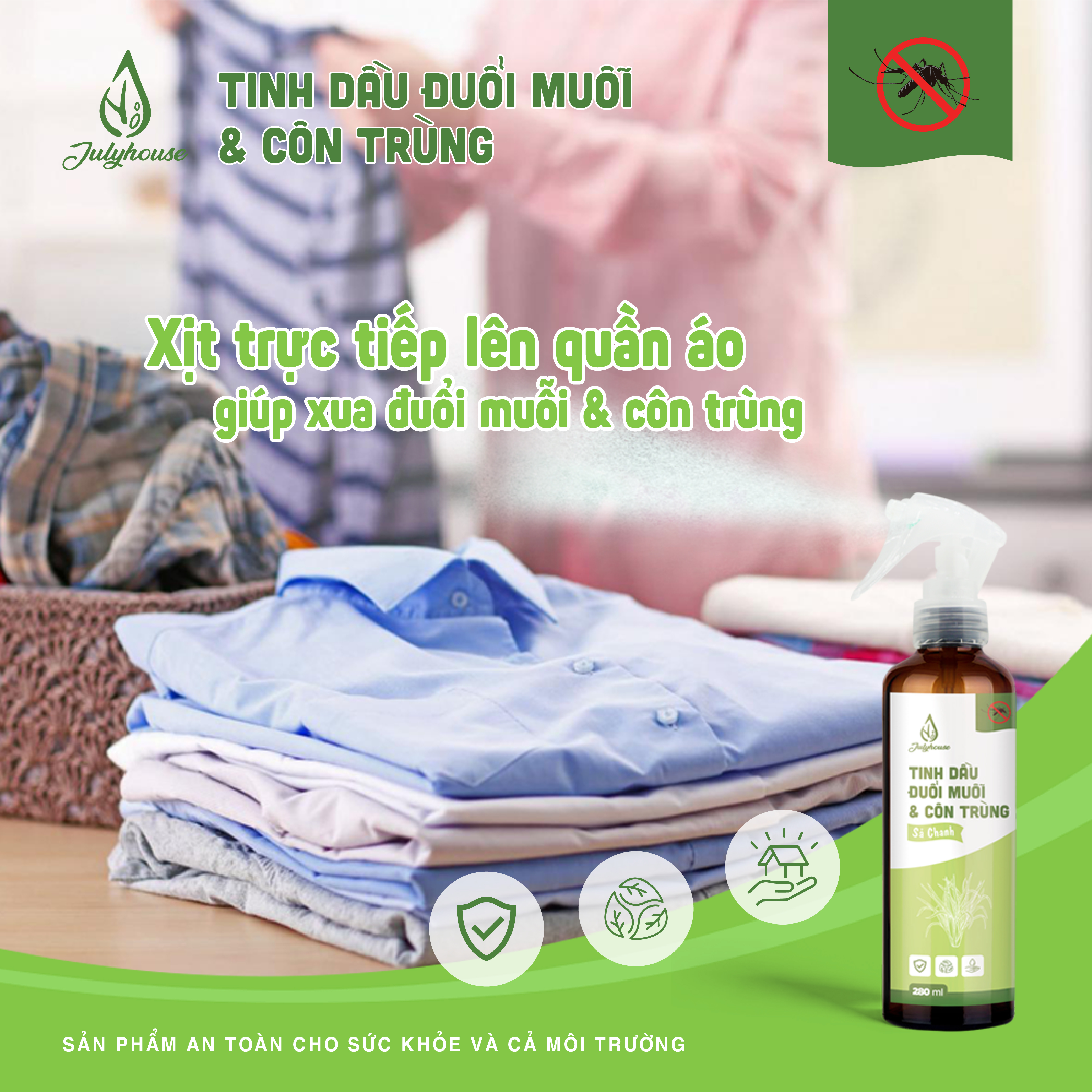 Bình xịt đuổi muỗi và côn trùng tinh dầu sả chanh 50ml JULYHOUSE