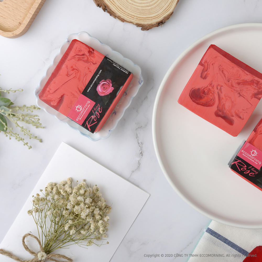 Xà Bông Thiên Nhiên Handmade eccomorning Hình Vuông Hương Hoa Hồng – Rose Soap