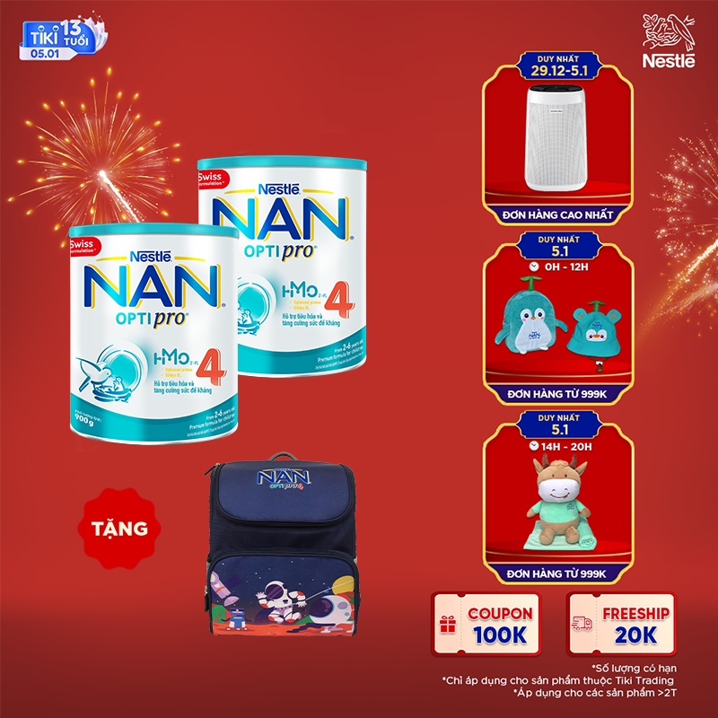 Combo 2 Lon Sữa Bột Nestlé NAN OPTIPRO HM-O 4 900g - Tặng 01 Balo Vũ Trụ