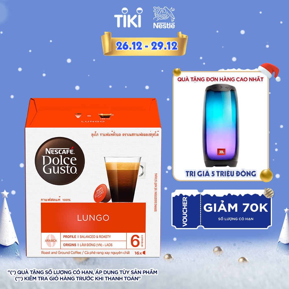 Hộp 16 Viên Nén Cà Phê Rang Xay Nescafe Dolce Gusto - Lungo 104g - Hàng Chính Hãng