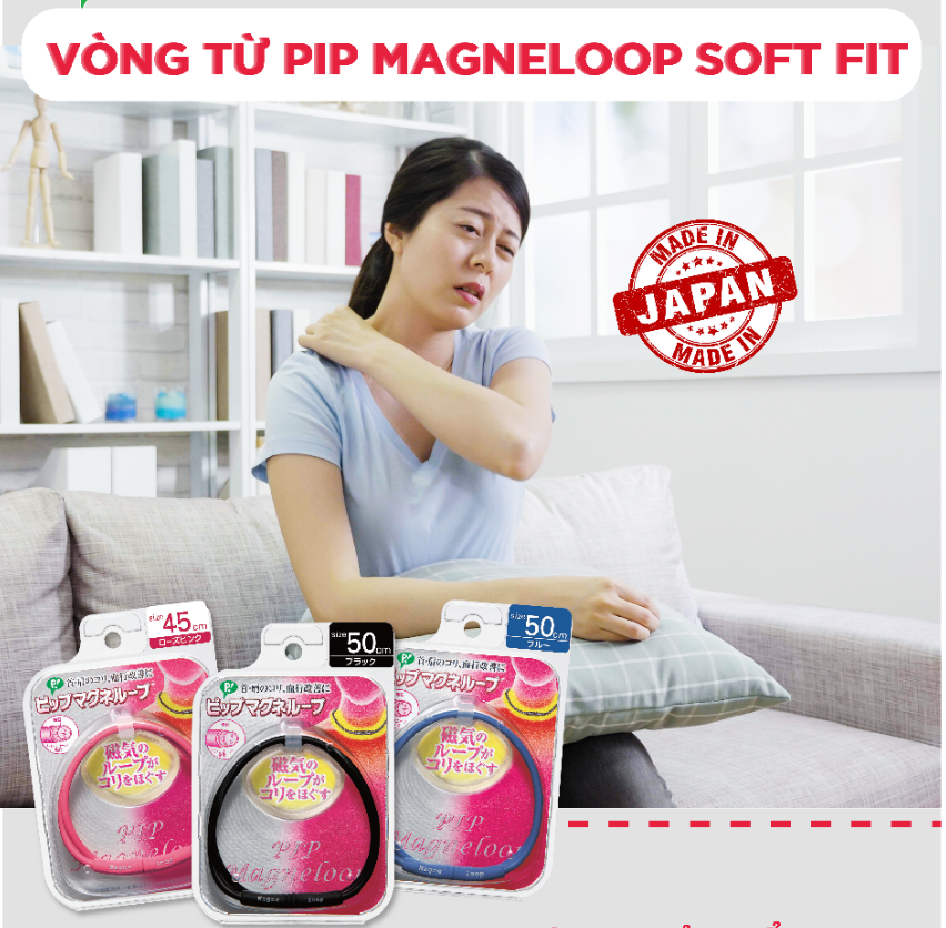 Vòng Từ Pip Magneloop Soft Fit – 60cm  Màu Đen ( cải thiện tuần hoàn Máu, giảm đau vùng cổ, vai , gáy )