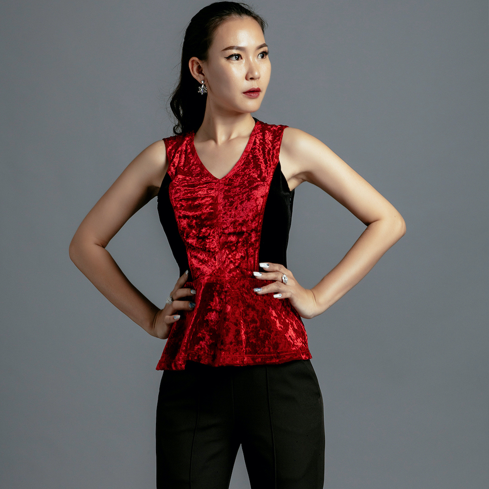 Áo Thắt Eo Áo Peplum Nhung Thời trang thiết kế Hity TOP123 (Đỏ Auburn)