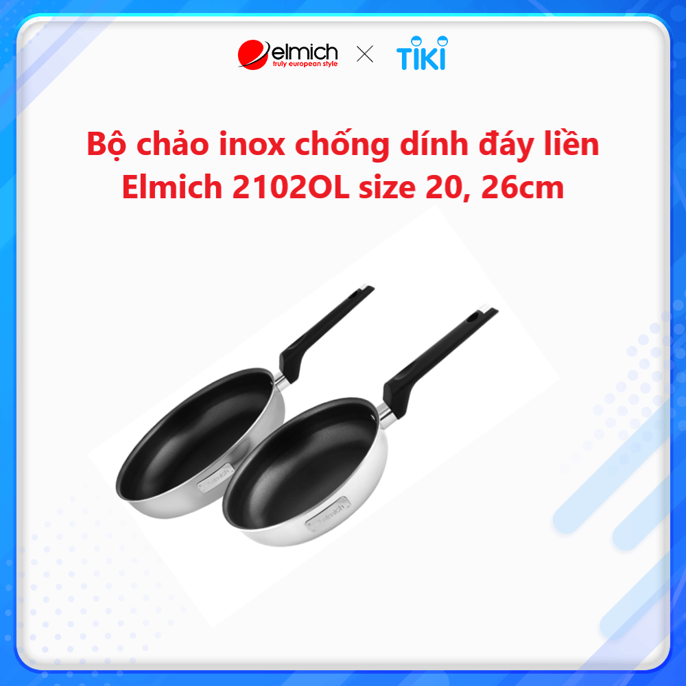 Bộ chảo inox  chống dính đáy liền Elmich 2102OL size 20, 26cm