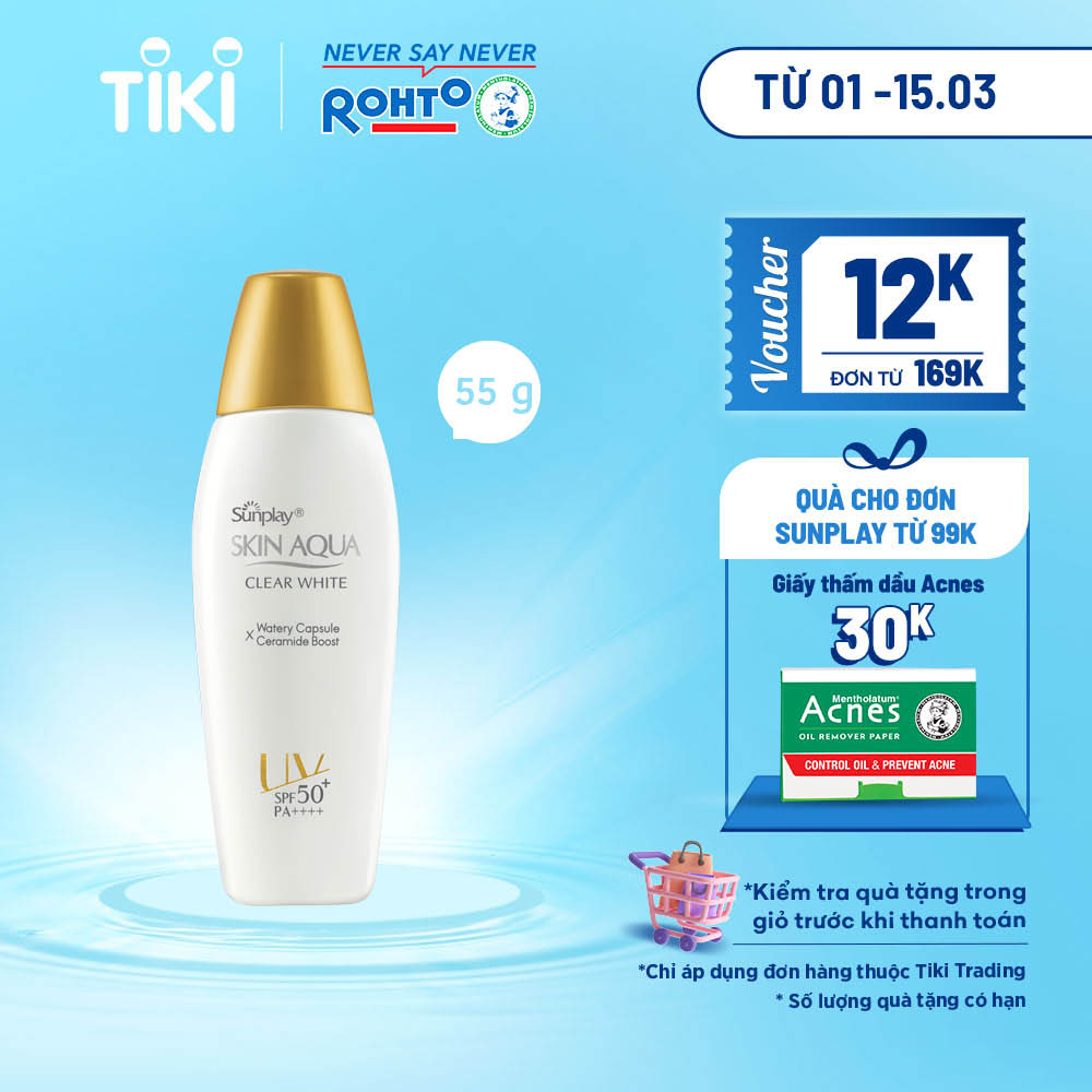 Sữa Chống Nắng Dưỡng Da Trắng Mịn Tối Ưu Sunplay Skin Aqua Clear White SPF50+, PA++++ (55g)