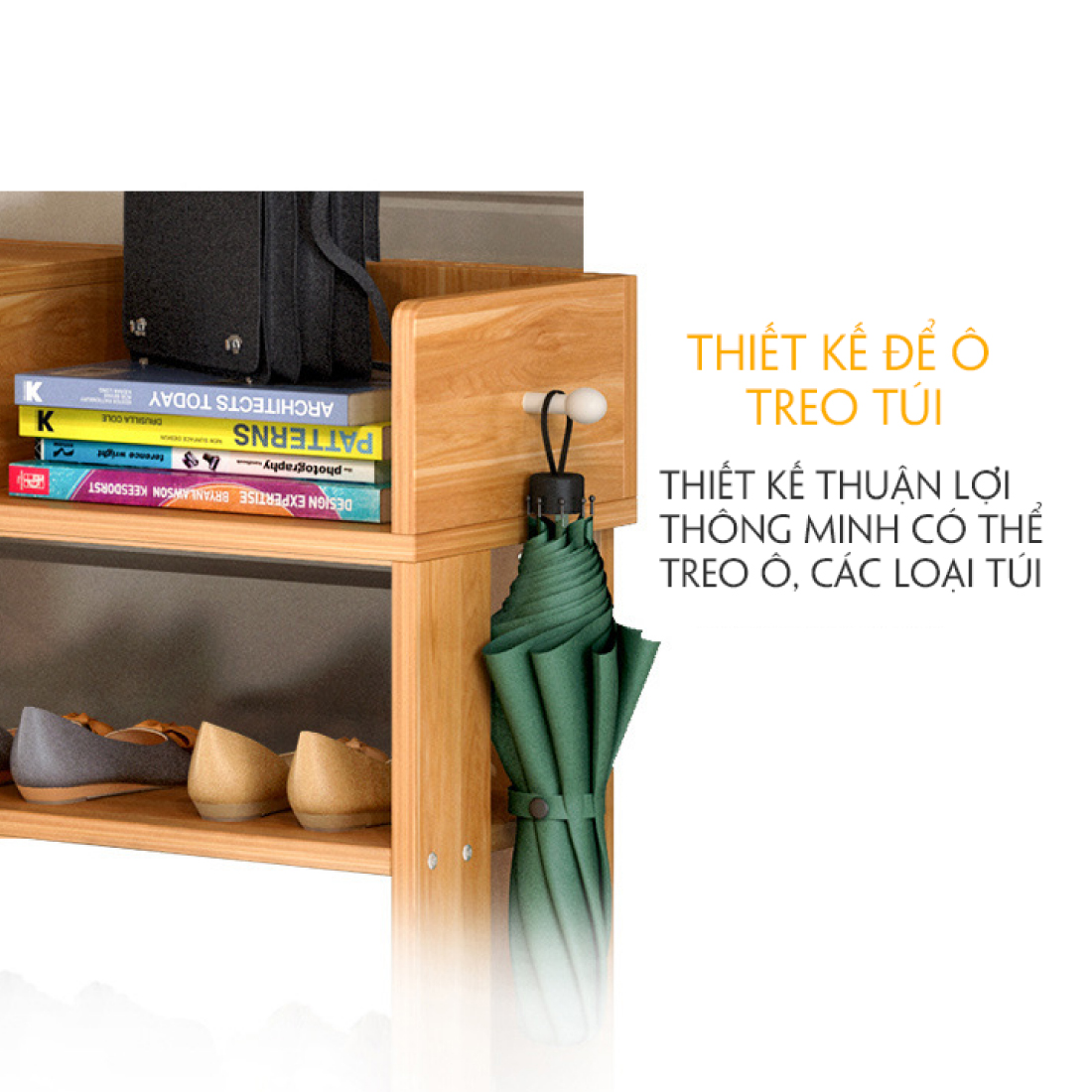Kệ để giày bằng gỗ, A240 kiểu đứng 5 tầng , cao 80cm x rộng 60cm x sâu 24cm, chất gỗ tự nhiên, dễ phân loại sắp xếp nhiều loại giày dép, có thêm ngăn tủ nhỏ, treo thêm được áo mưa, ô dù