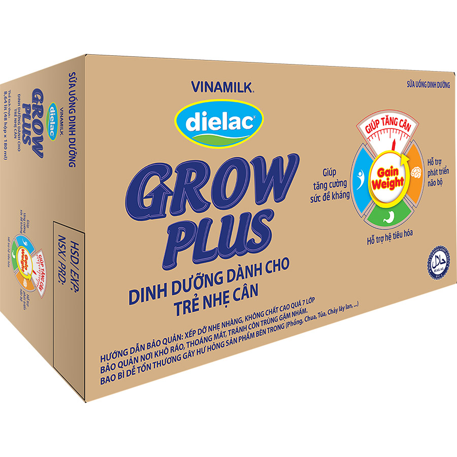 Thùng 48 Hộp Sữa Bột Pha Sẵn Vinamilk Dielac Grow Plus - Xanh 180ml