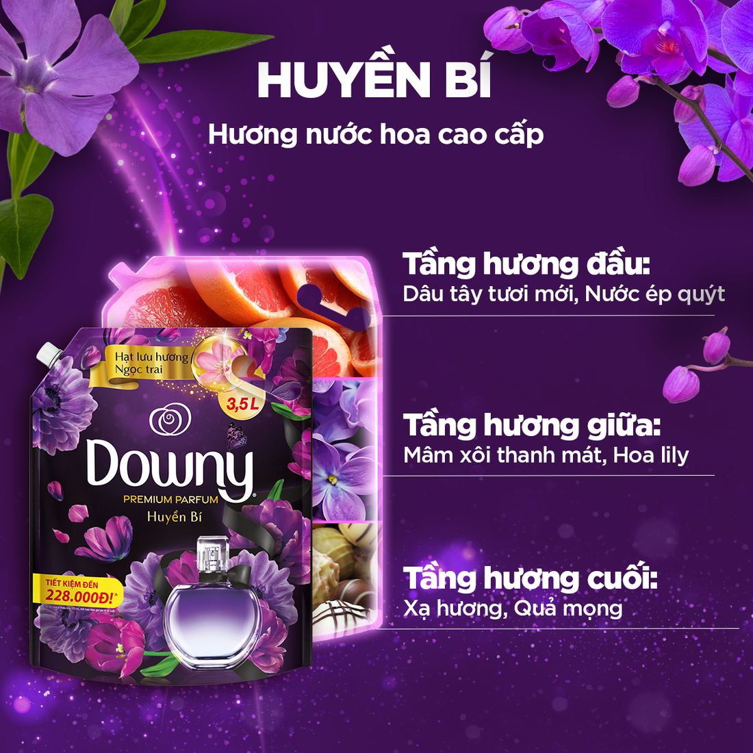 Nước Xả Vải DOWNY Đam Mê/ Huyền Bí/ Nắng Mai/ Đóa Hoa Thơm Ngát/ Đóa Hoa Ngọt Ngào/Làn Gió Mát/Hương Lavender