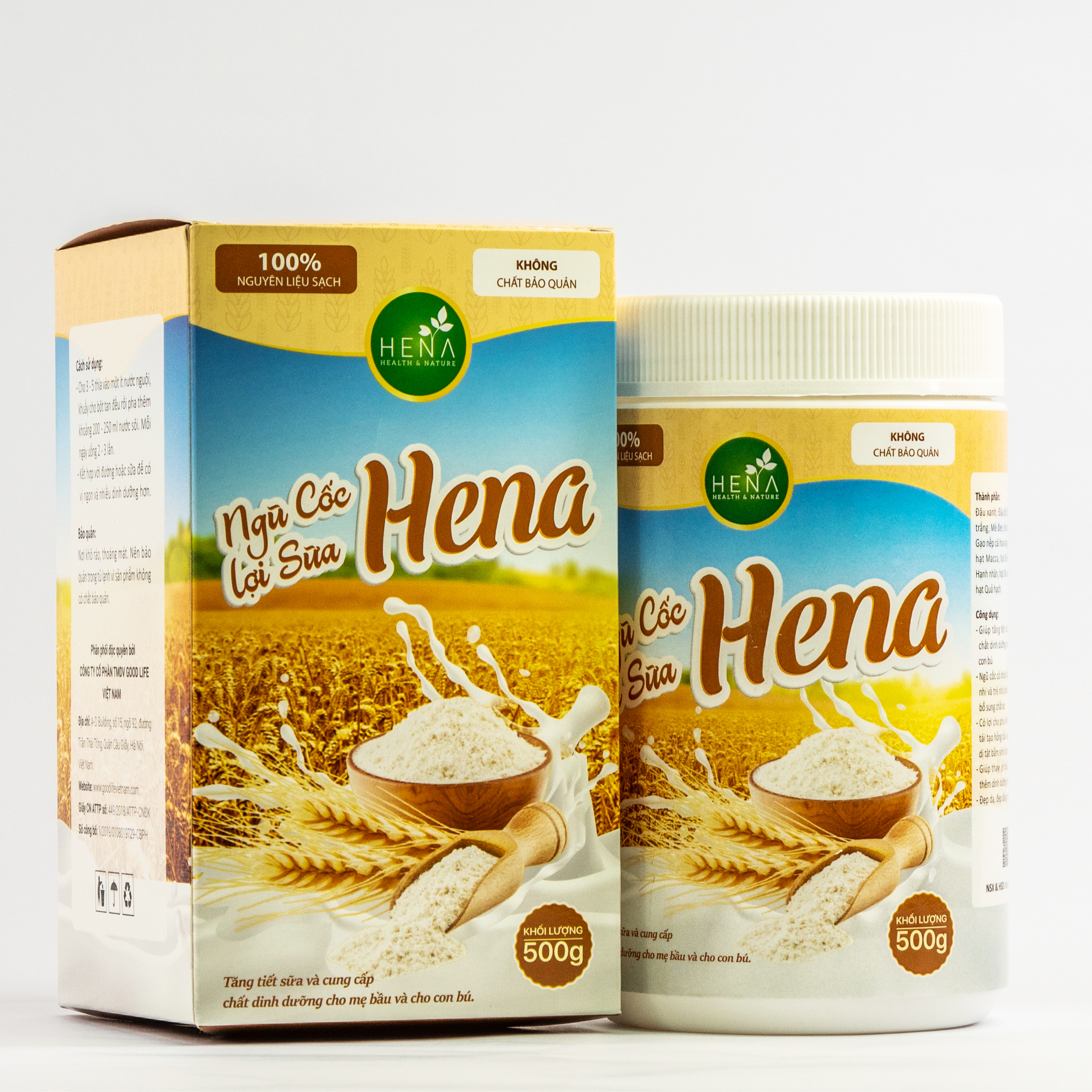 Ngũ Cốc Lợi Sữa Hena 500g - Ngũ Cốc Bà Bầu với 100% Nguyên Liệu Hữu Cơ - Giúp Mẹ Bầu có Sữa Về Nhiều, Nhanh, Đặc Chỉ Sau 3 Ngày - Sản Phẩm Chính Hãng, Cao Cấp - Đã Được Kiểm Nghiệm và Công Bố