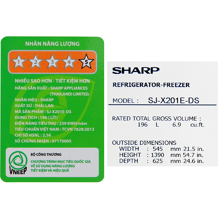 Tủ lạnh Sharp Inverter 182 lít SJ-X201E-DS