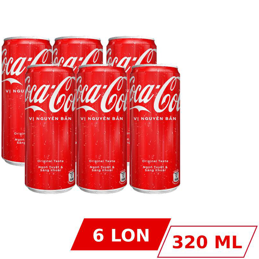 Lốc 6 Lon Nước Giải Khát Coca-Cola vị Nguyên Bản Original 320ml